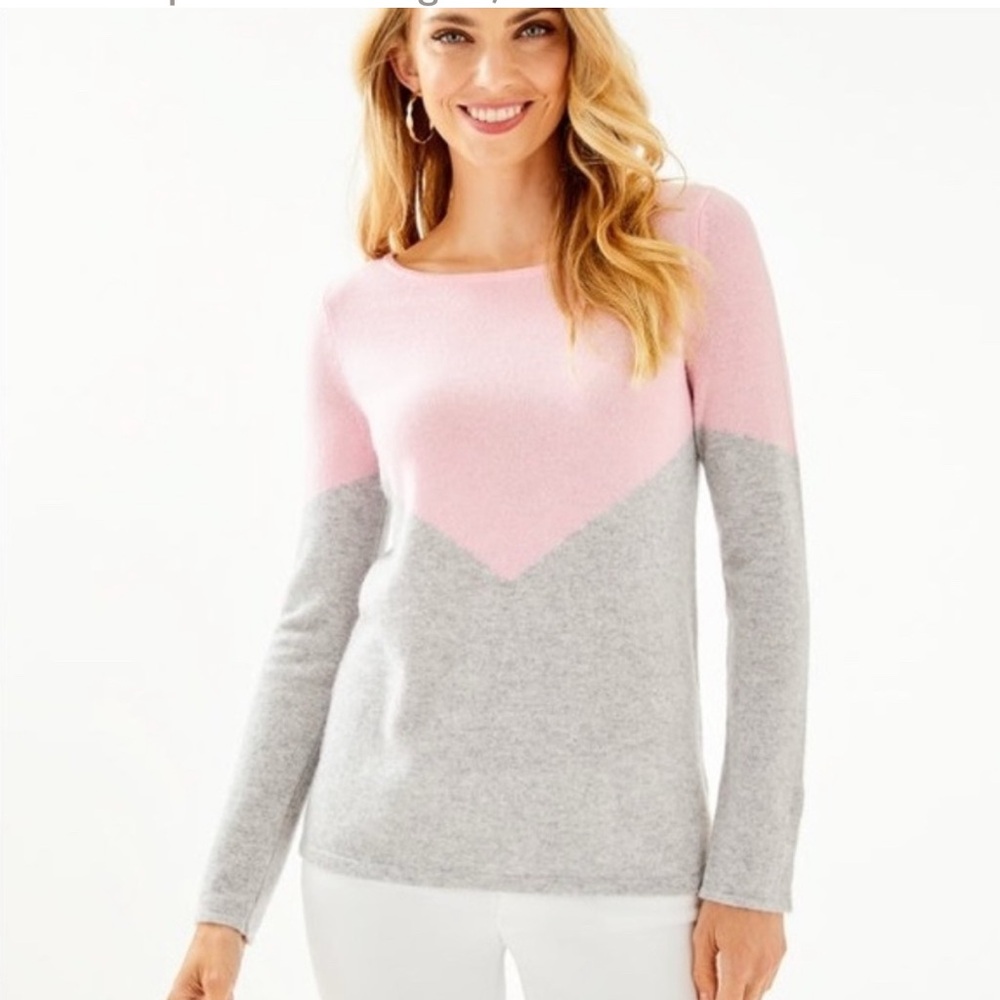 Lilly Pulitzer | Very Good Cond | Brigitte Cashmere Sweater | Pink & Gray | sz L